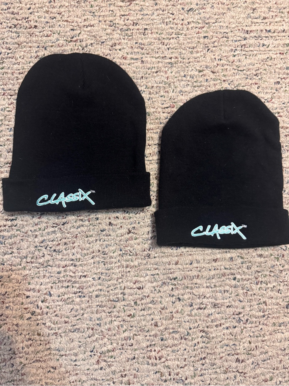 2 Classix(TM) Black Beanie with Teal Script Logo